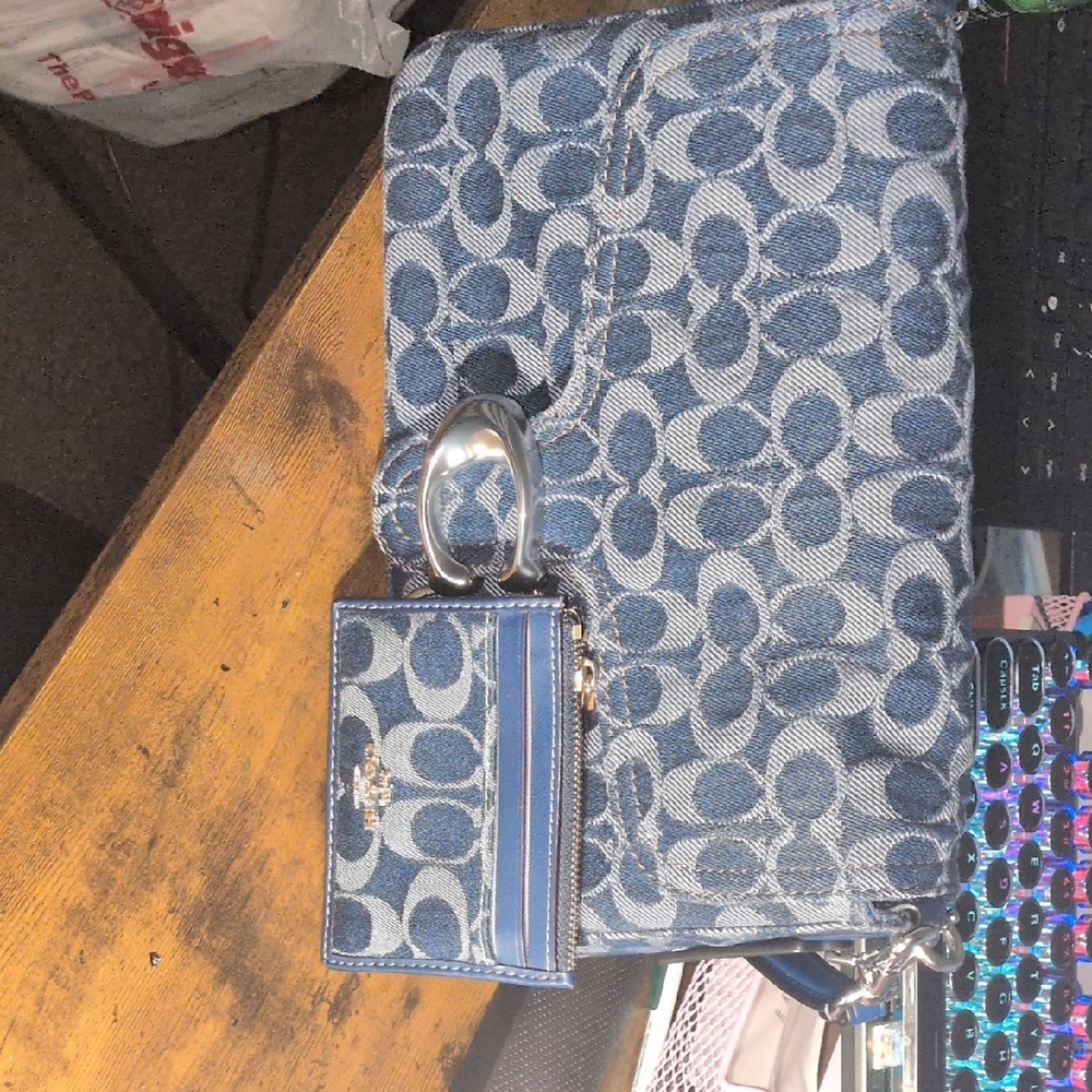 Coach Denim Blue Signature Bag and Cardholder